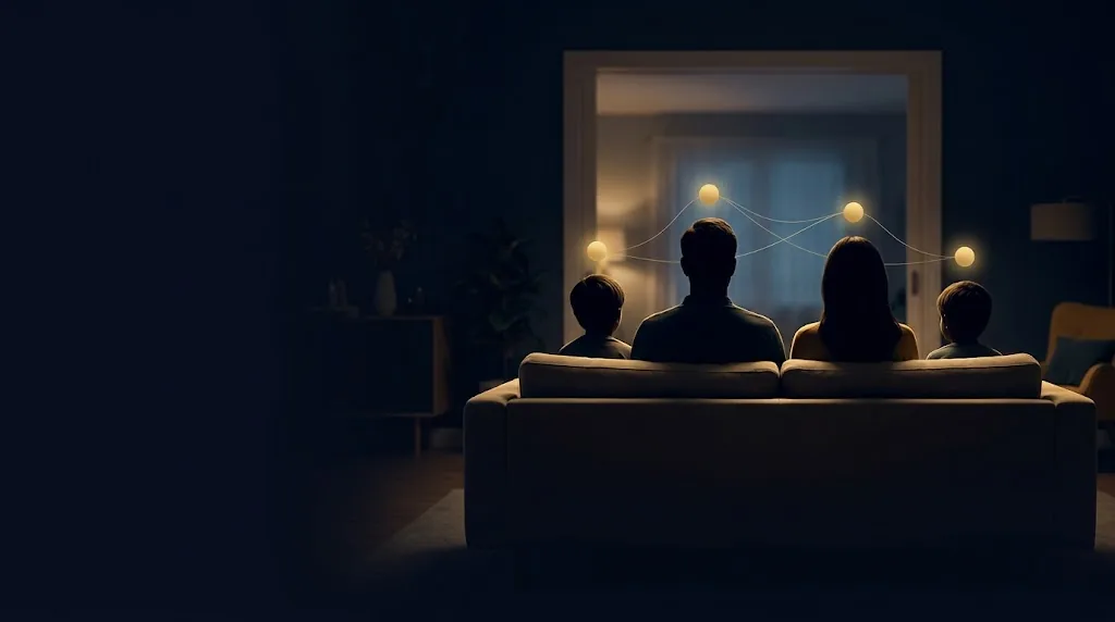 A family on a sofa, each person with their own golden AIB